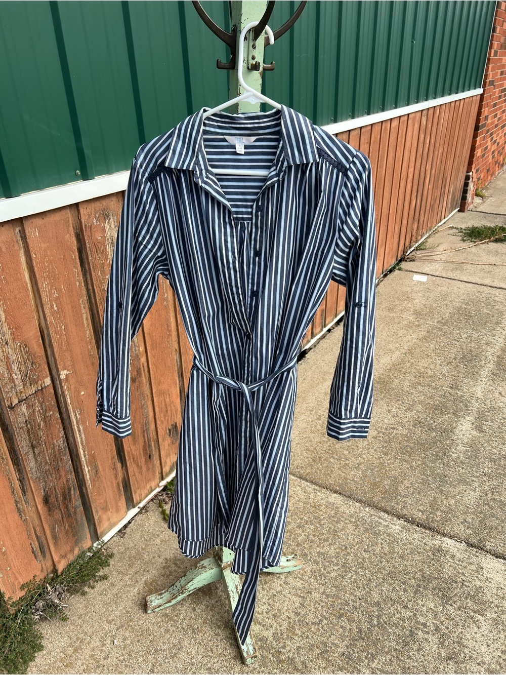 Time and Tru Navy and White Striped Long Sleeve Shirt Dress